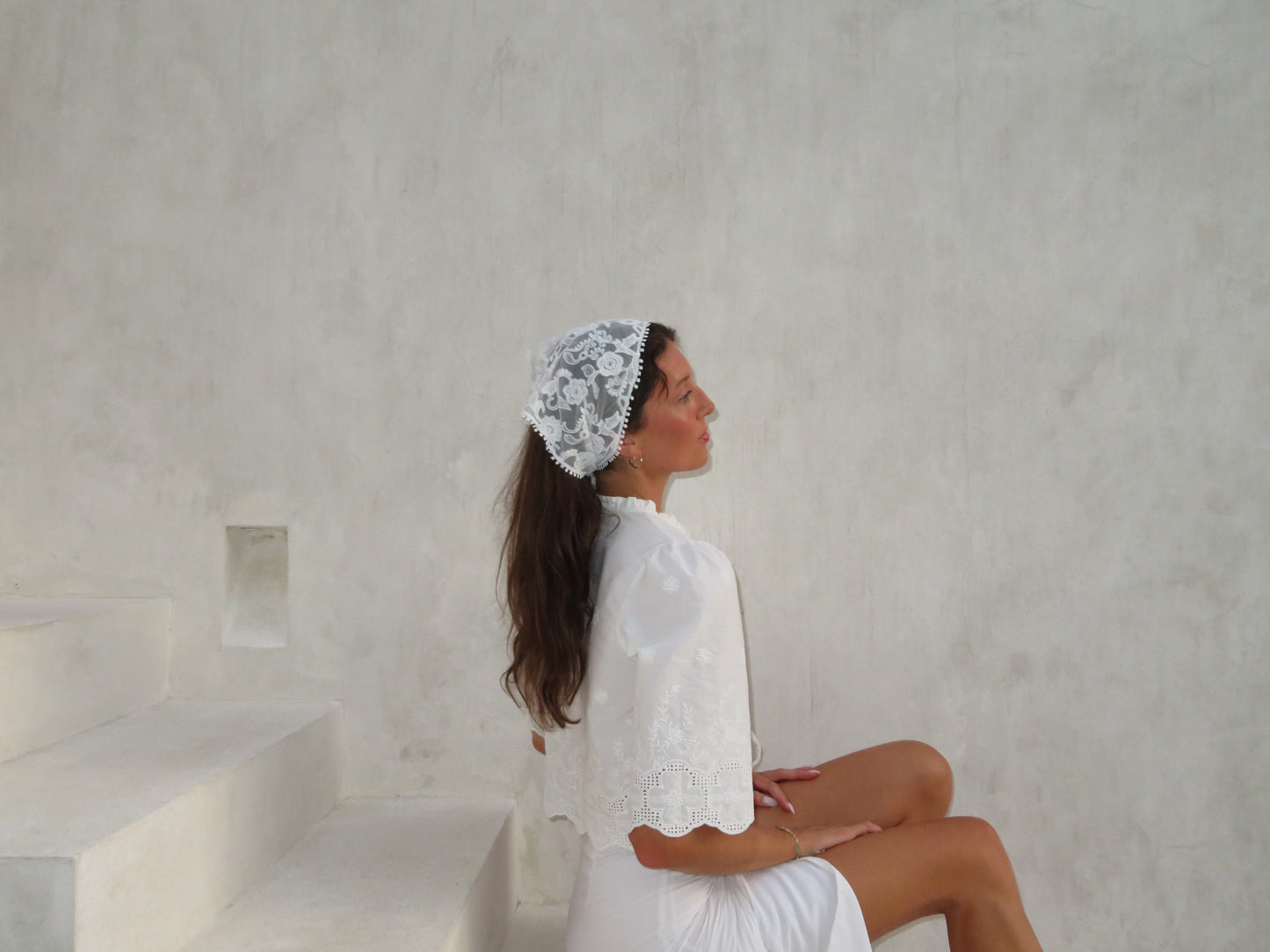 White floral lace head scarf cottagecore lace bandana whimsy fairycore