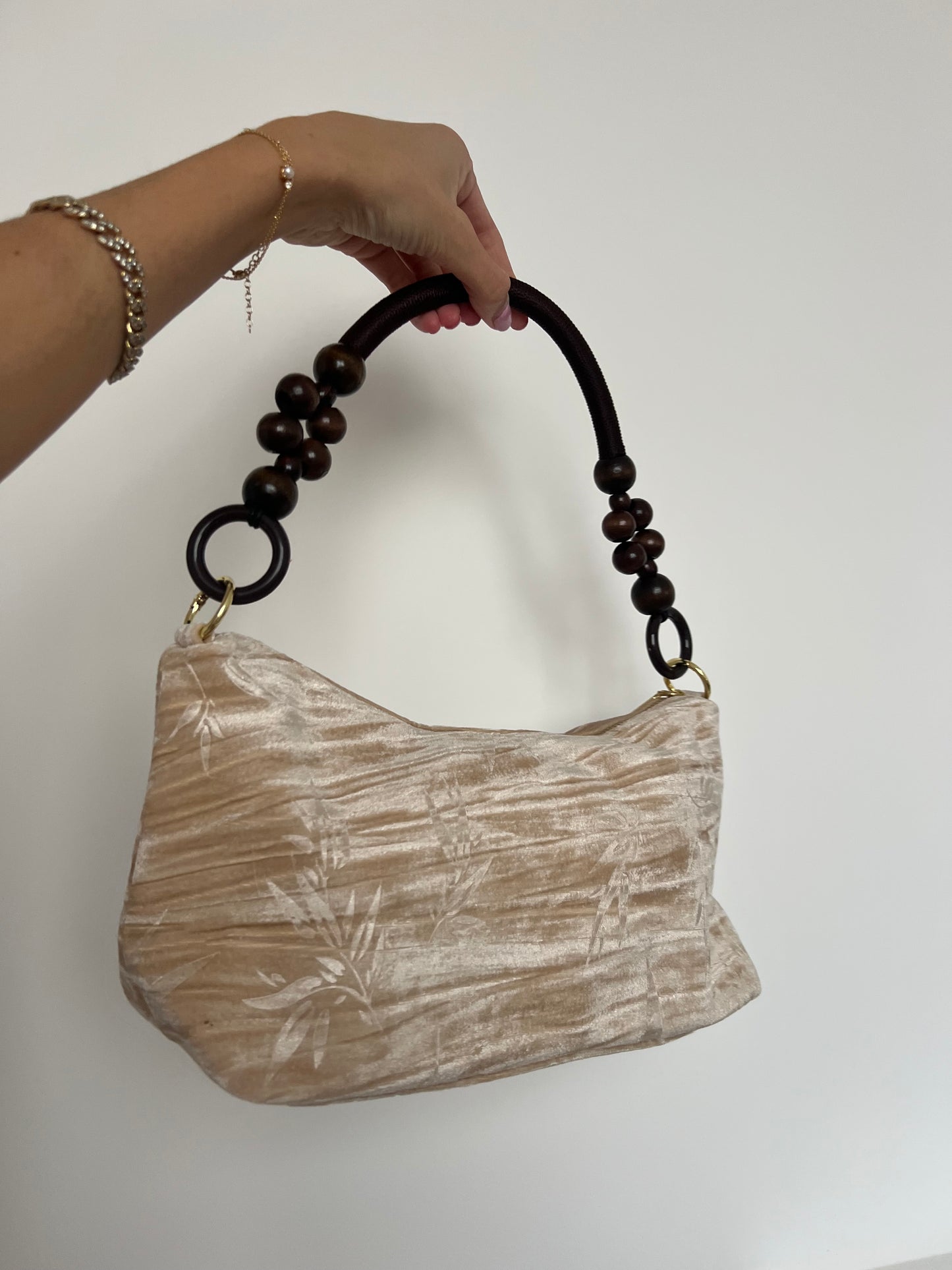 Floral Handbag Wooden Handle