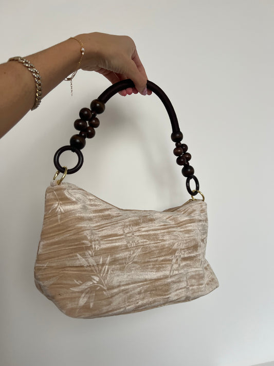 Floral Handbag Wooden Handle