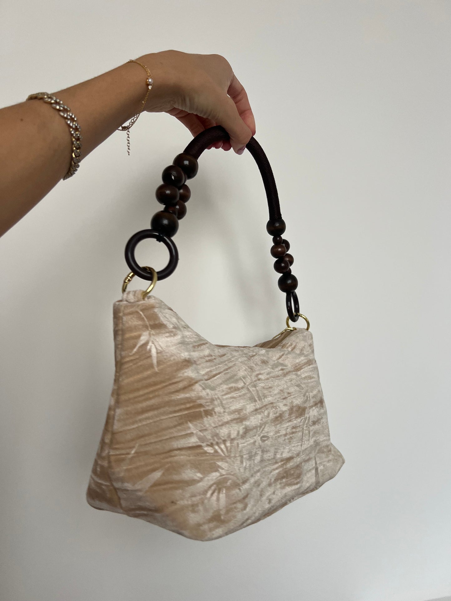 Floral Handbag Wooden Handle