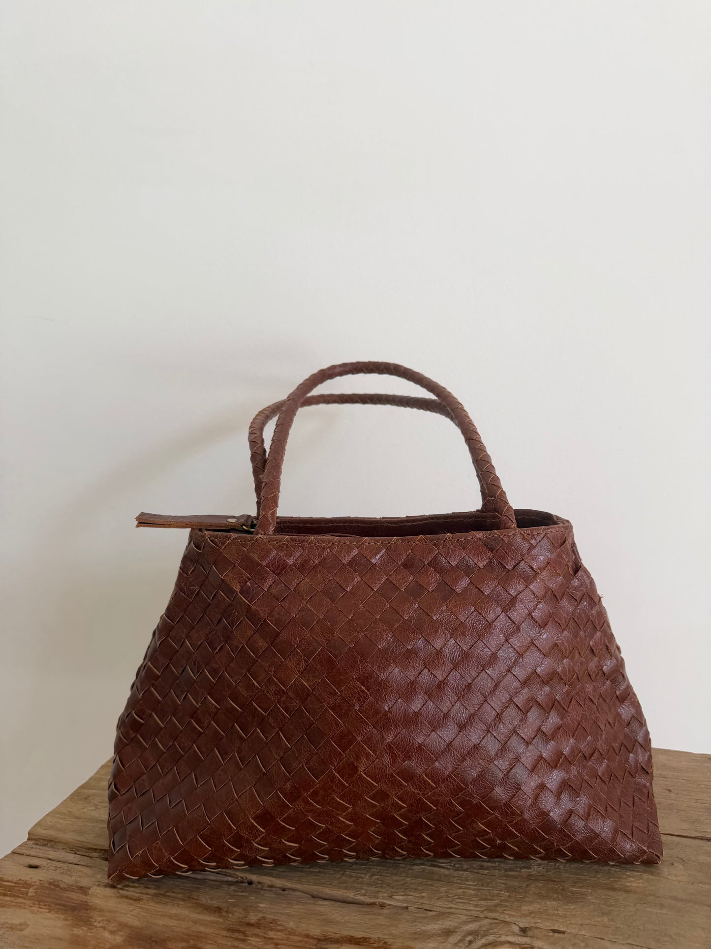 Light Brown Leather Woven Handbag
