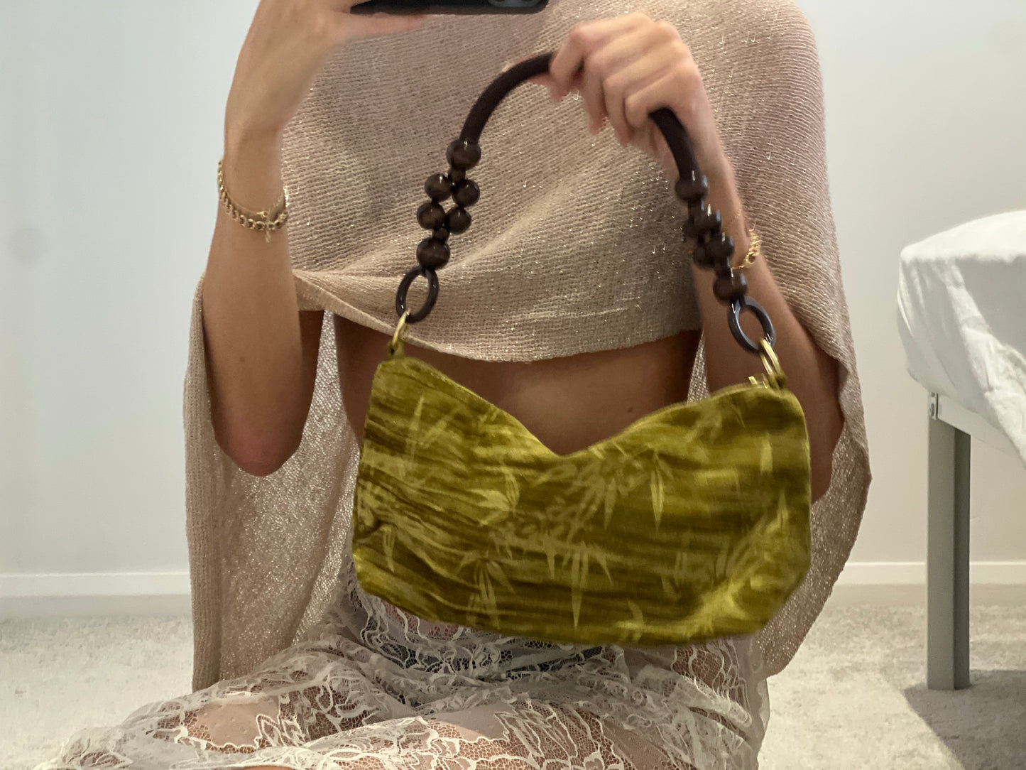 Floral Handbag Wooden Handle