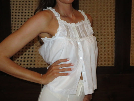 White lace see-through Vest Top