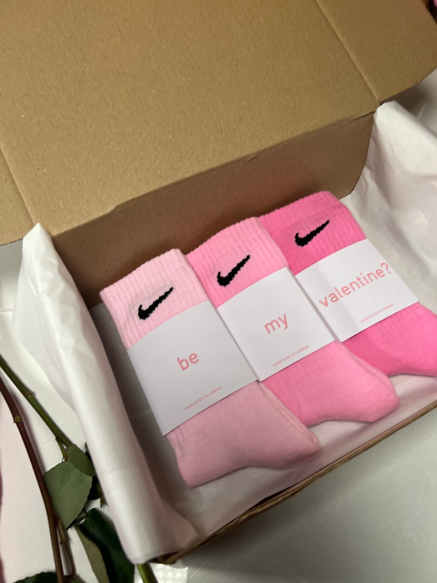 Be my valentine? 3 pairs Nike crew socks 3 baby pink