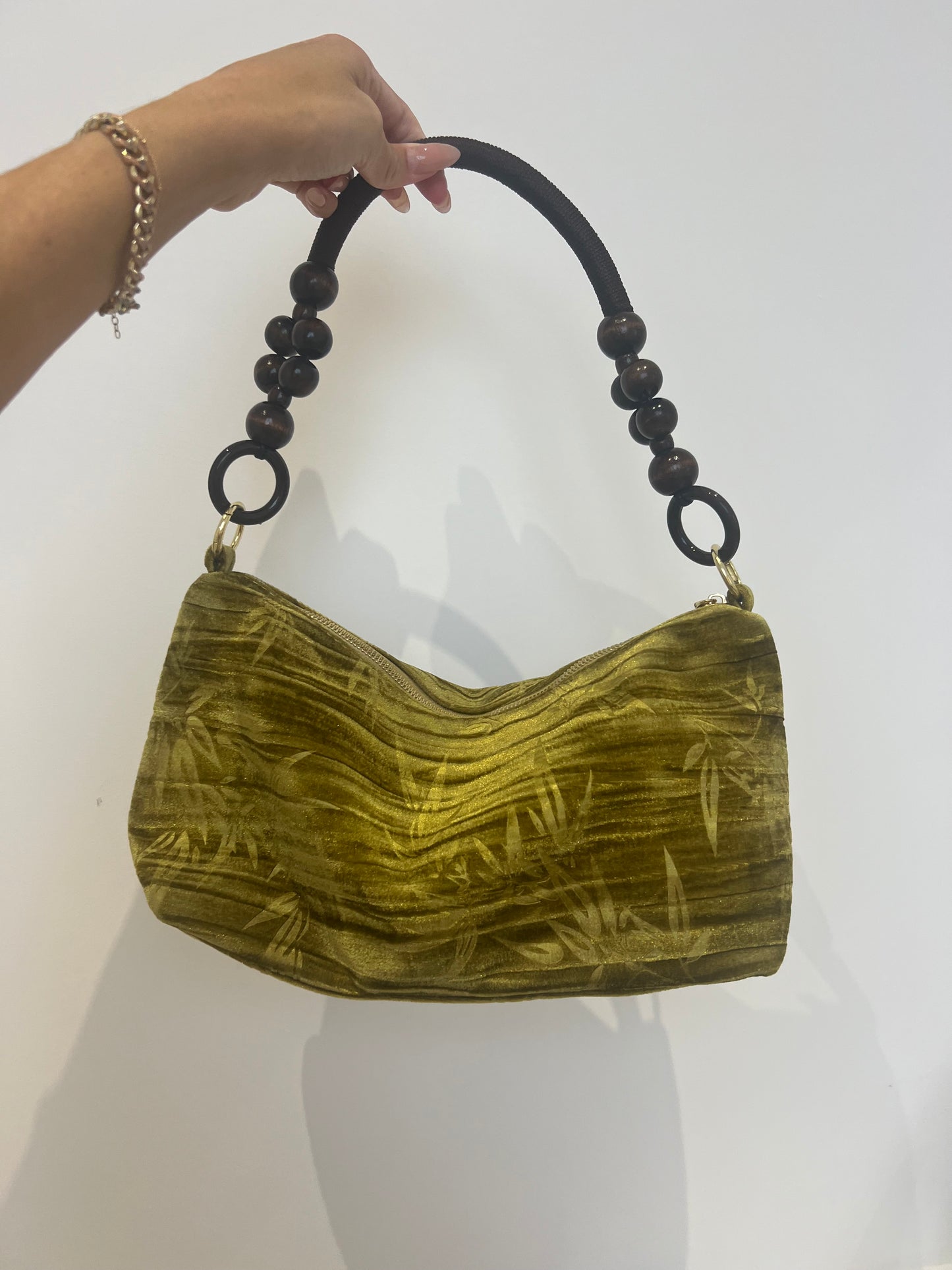 Floral Handbag Wooden Handle