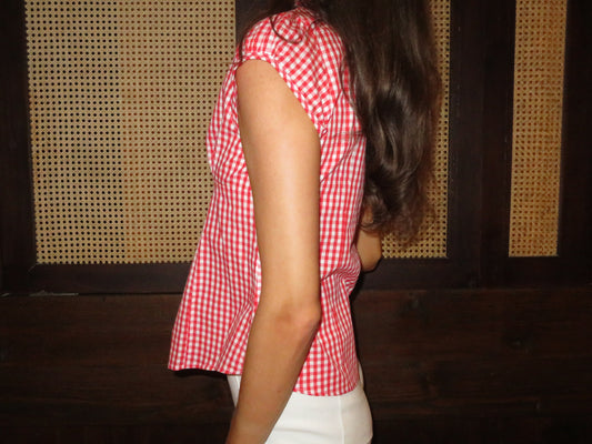 Red and white checkered shirt blouse