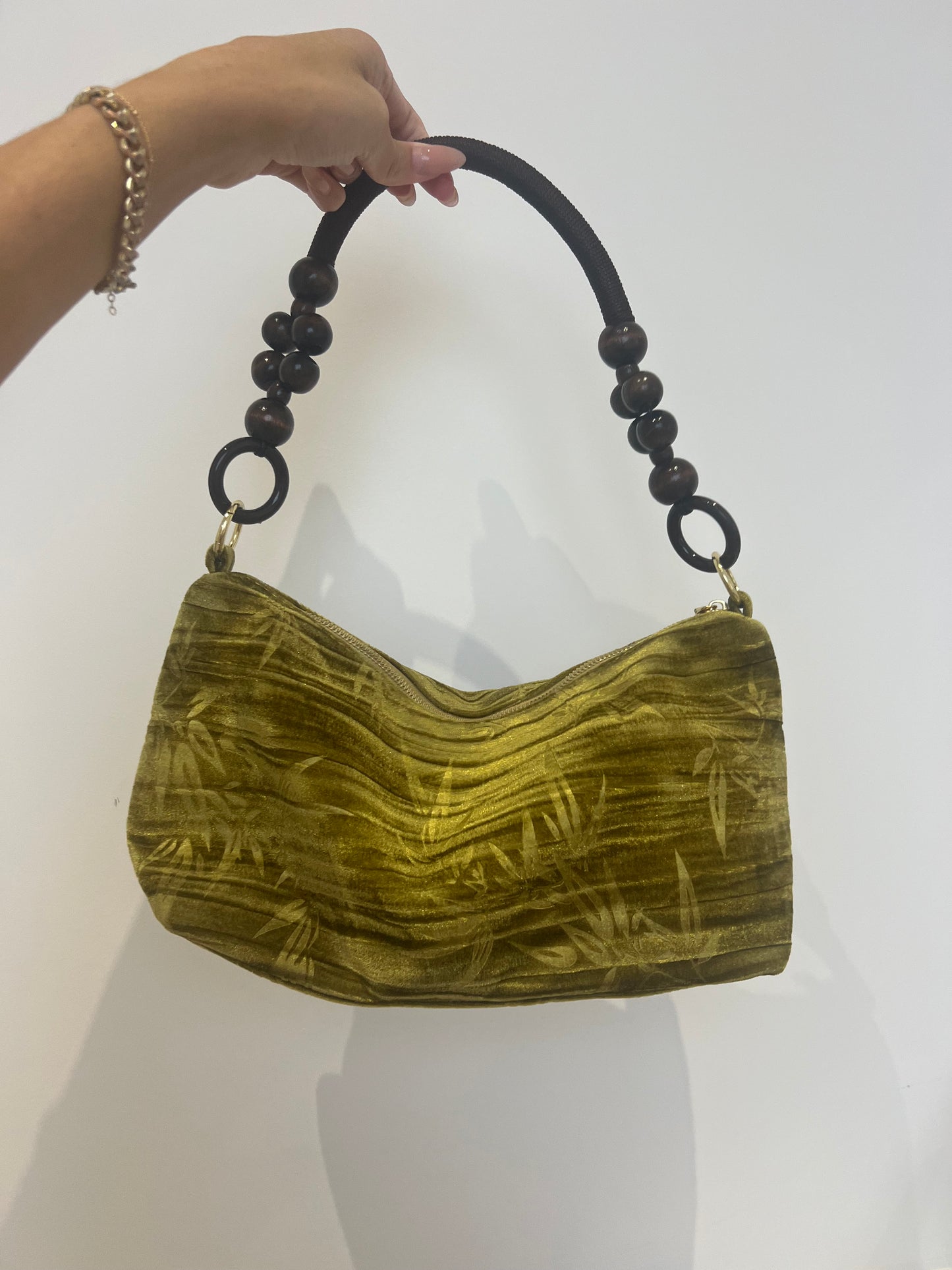 Floral Handbag Wooden Handle