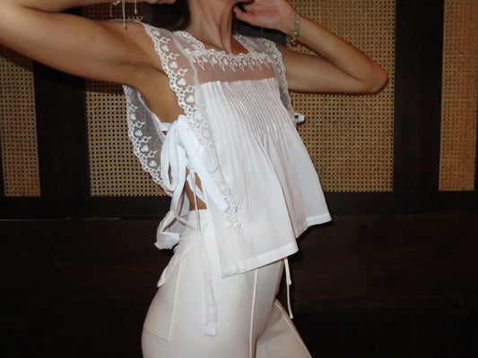 White Lace Tie Up Blouse