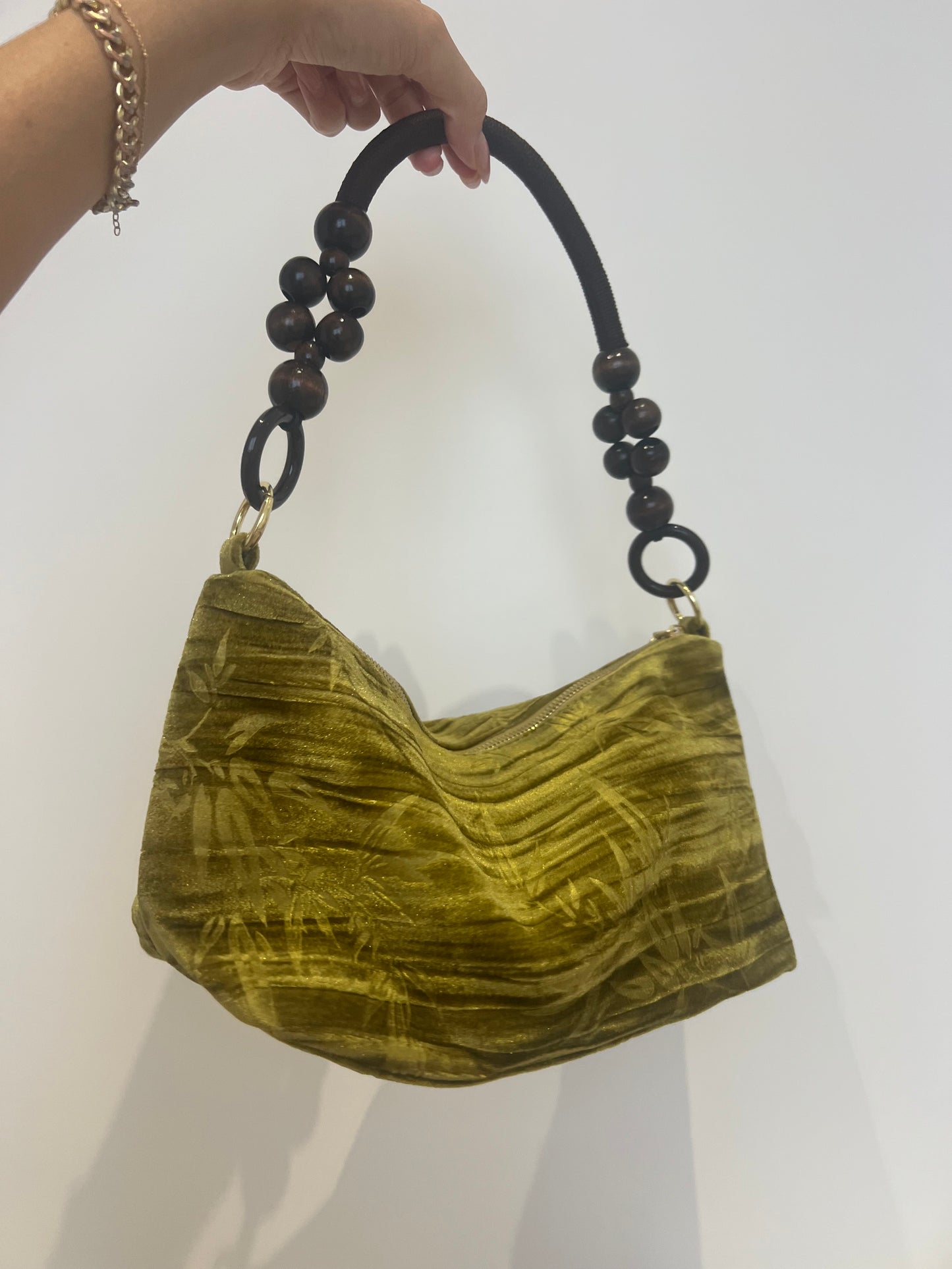 Floral Handbag Wooden Handle