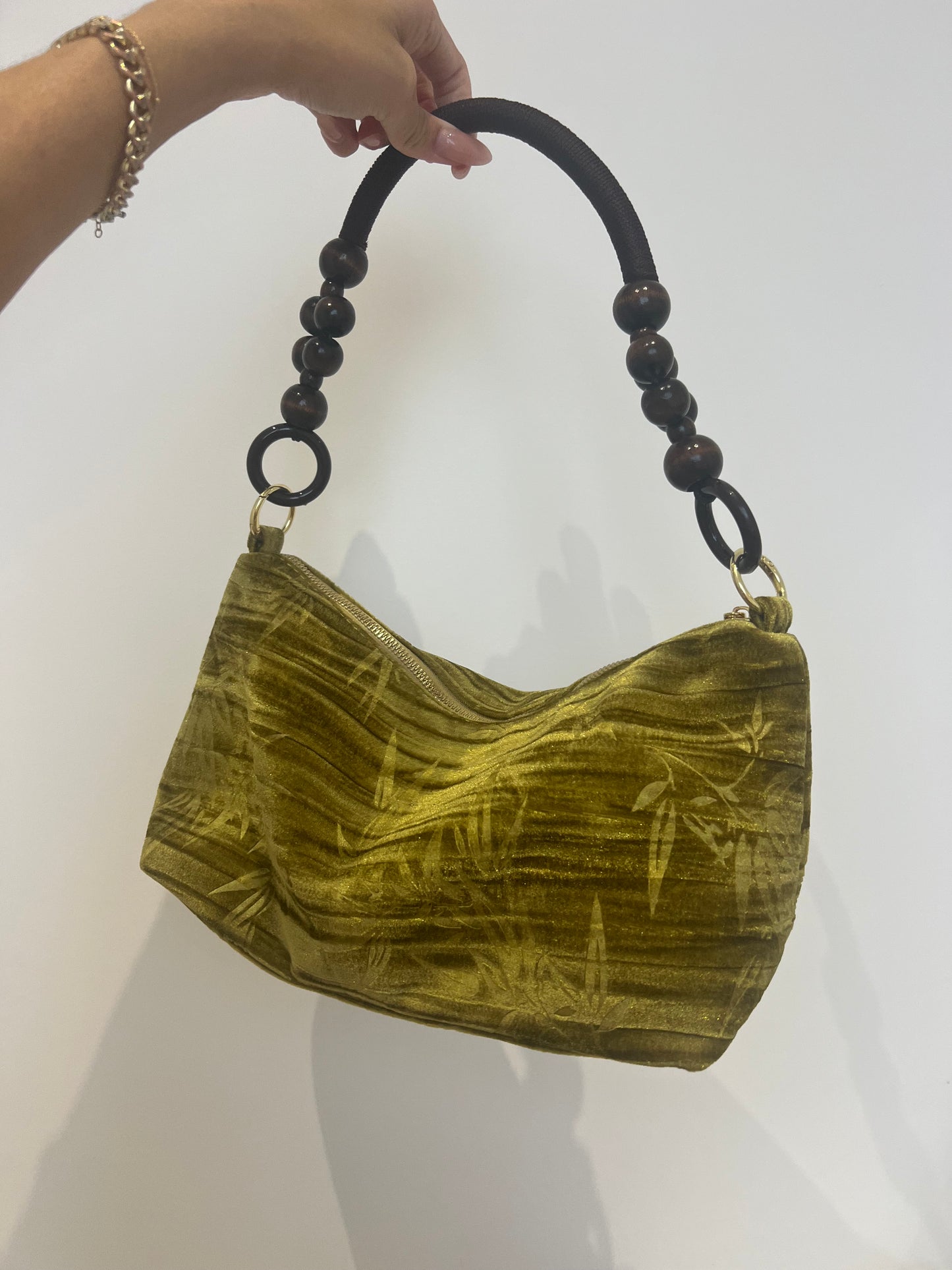 Floral Handbag Wooden Handle