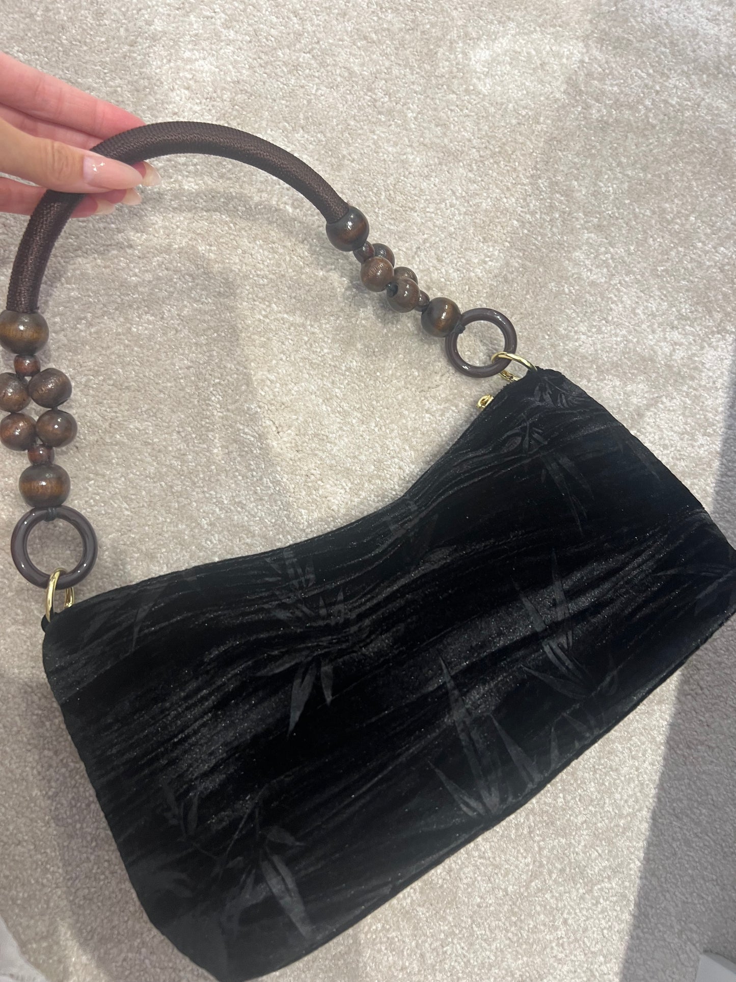 Floral Handbag Wooden Handle