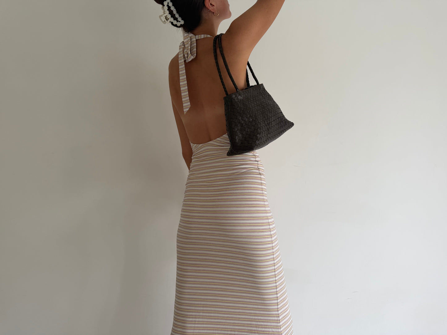 Brown Leather Woven Handbag