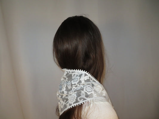 White floral lace head scarf cottagecore lace bandana whimsy fairycore