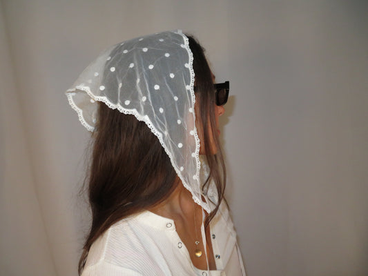 White floral lace head scarf cottagecore lace bandana whimsy fairycore