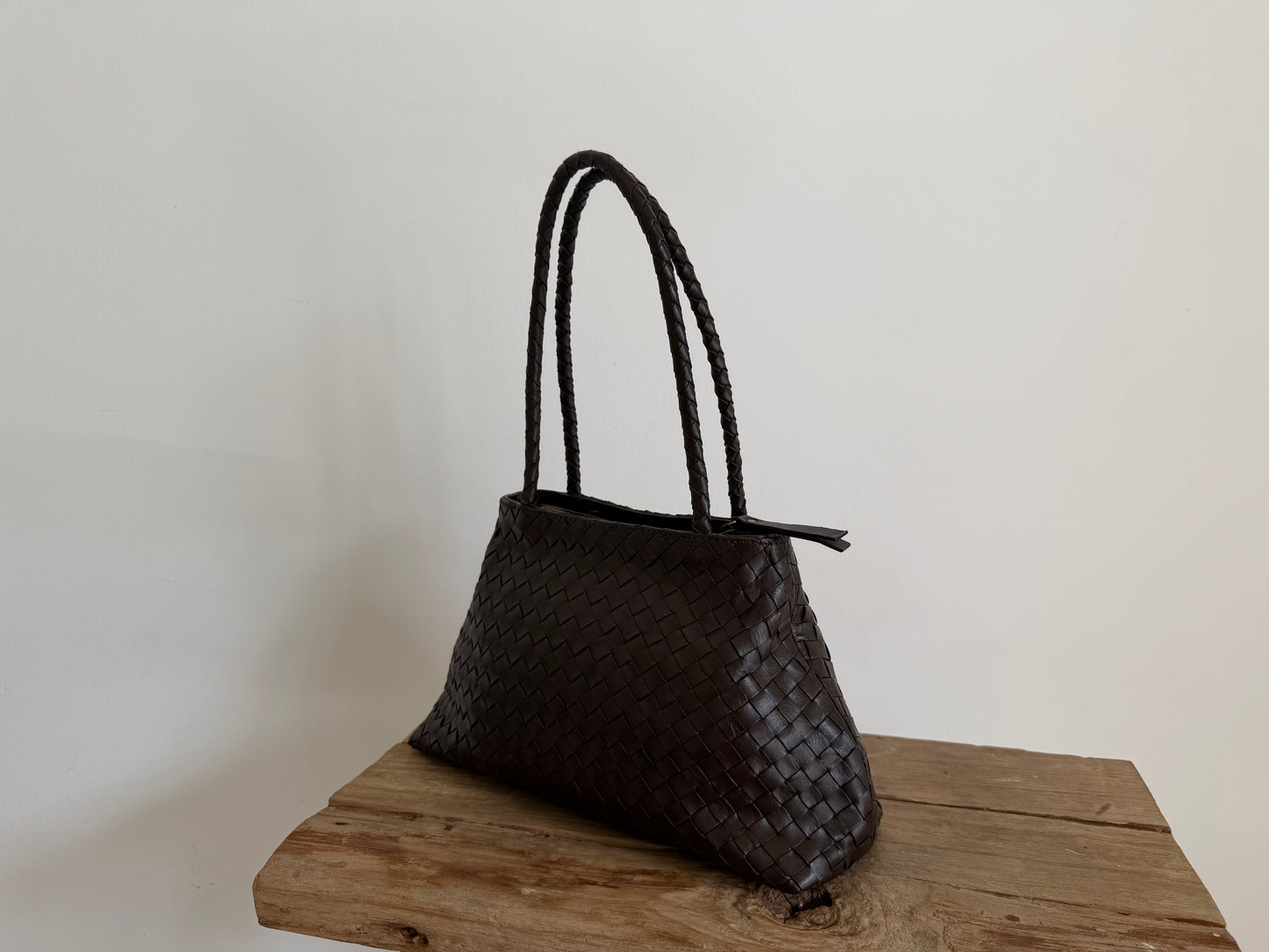 Brown Leather Woven Handbag
