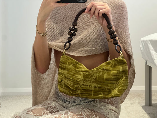 Floral Handbag Wooden Handle