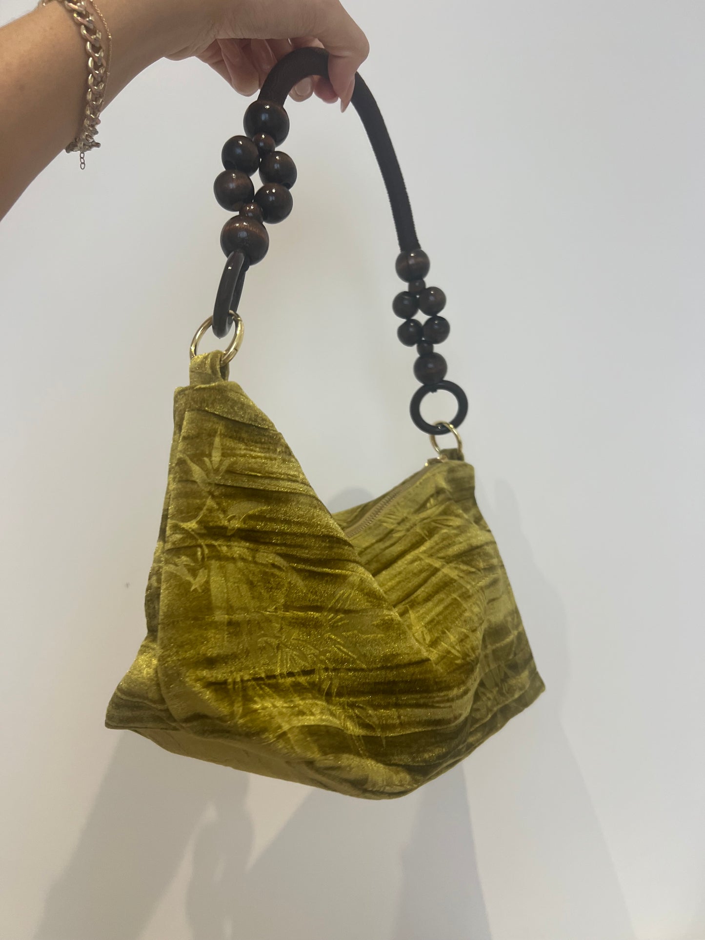 Floral Handbag Wooden Handle