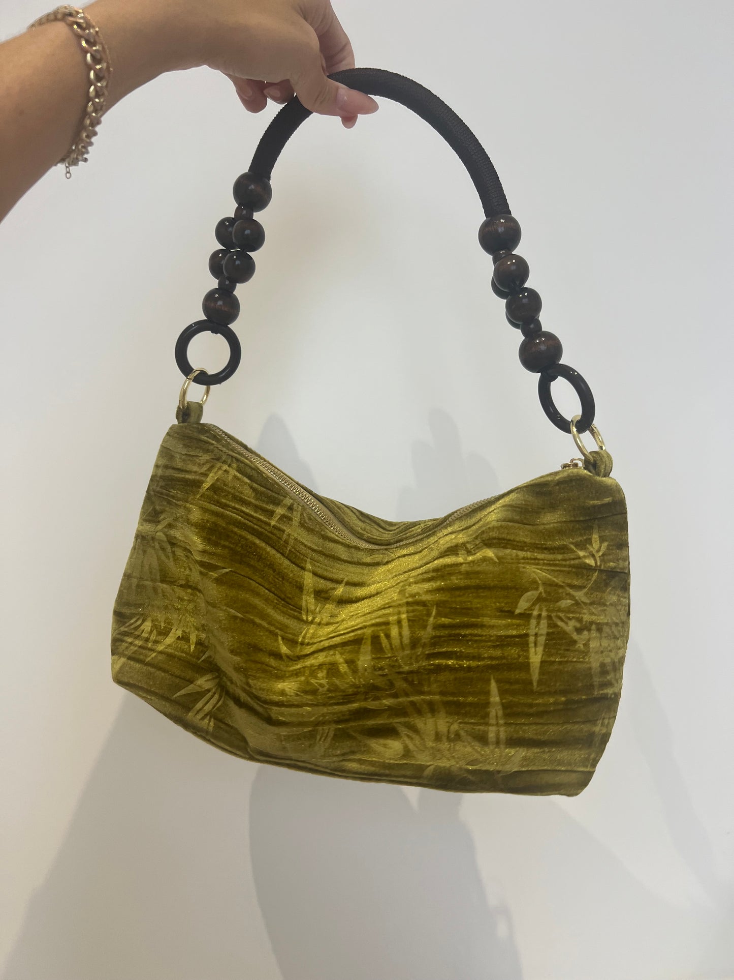 Floral Handbag Wooden Handle