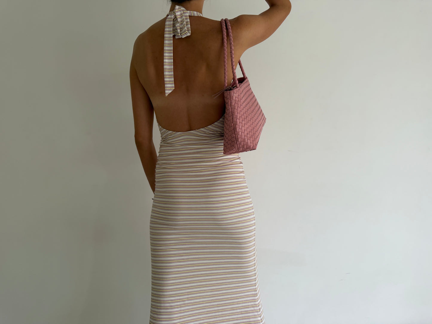 Pink Leather Woven Handbag