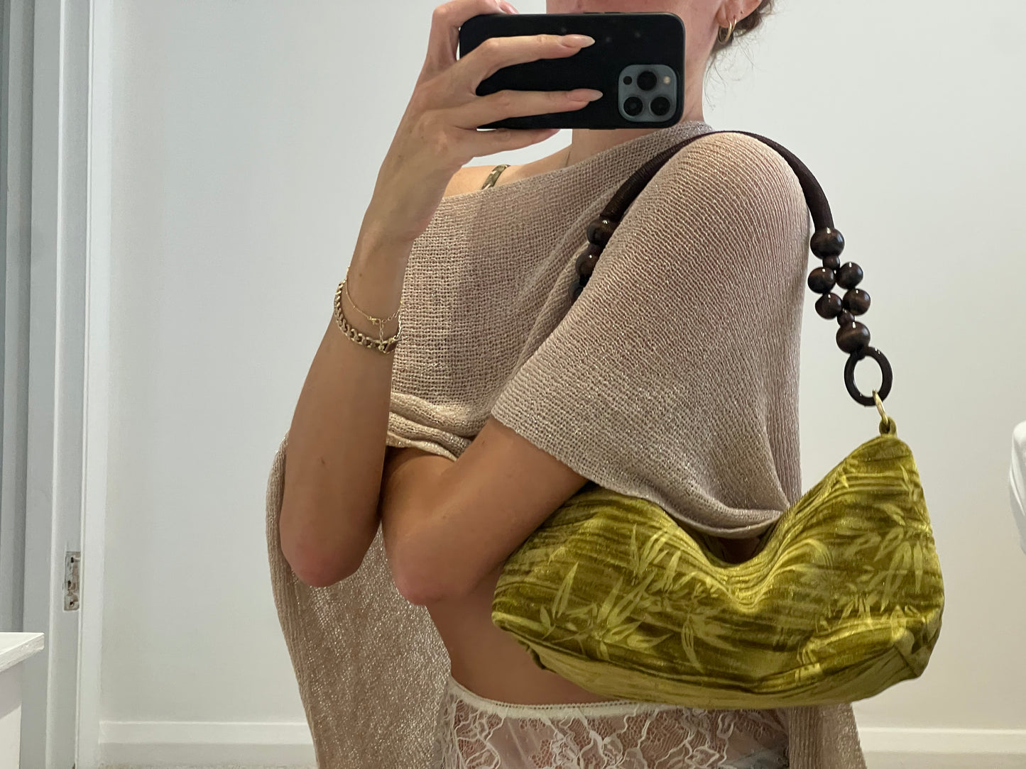 Floral Handbag Wooden Handle