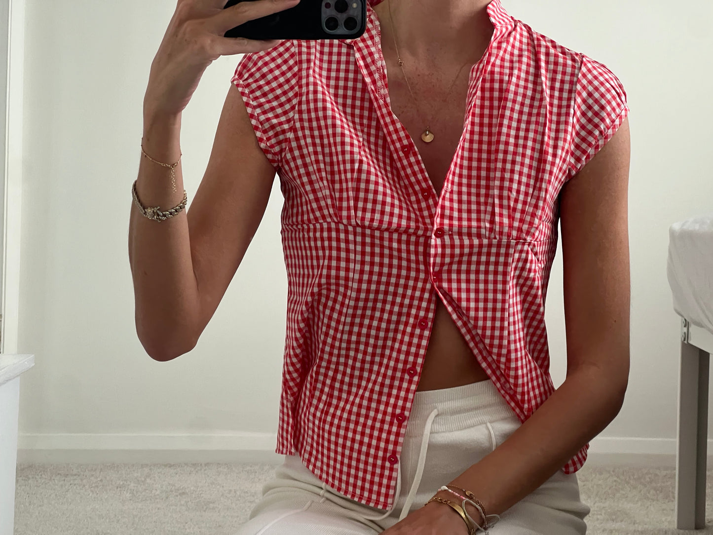 Red and white checkered shirt blouse