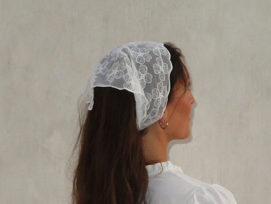 White floral lace head scarf cottagecore lace bandana whimsy fairycore