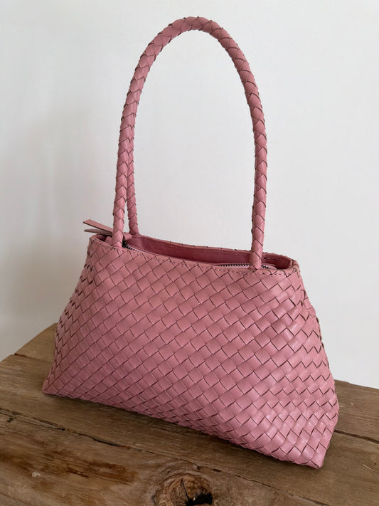 Pink Leather Woven Handbag