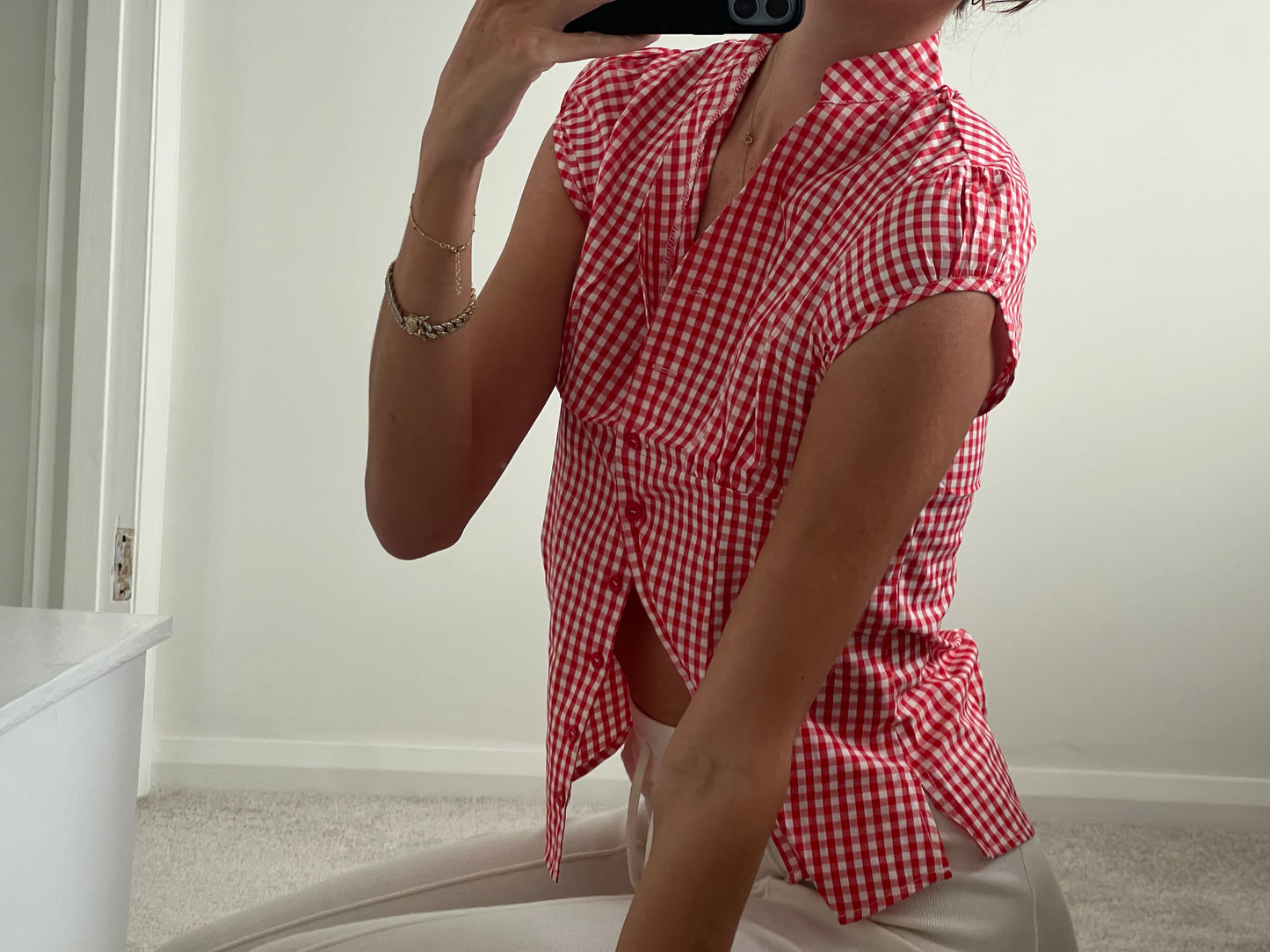 Red and white checkered shirt blouse