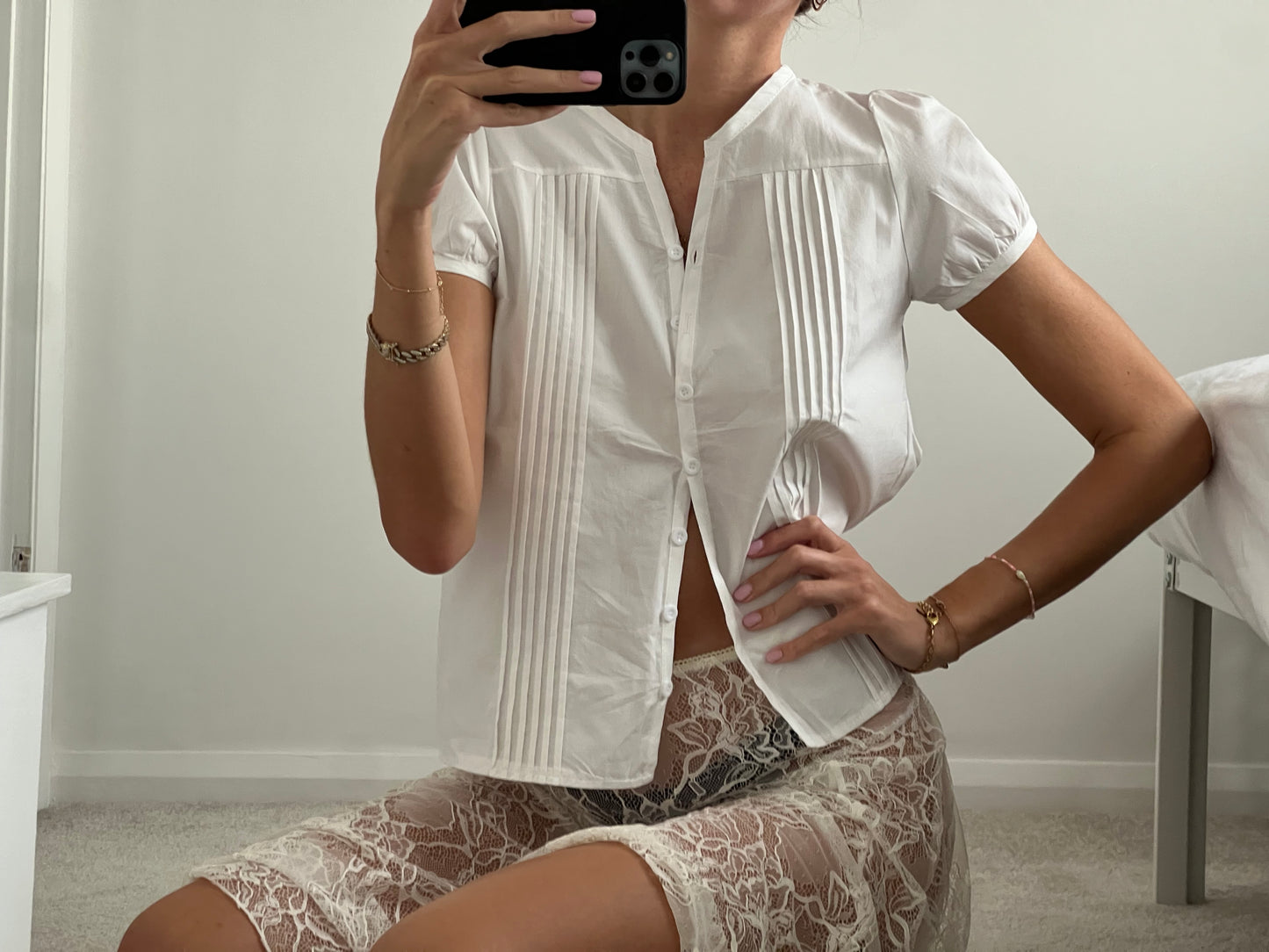 White Pleated Shirt