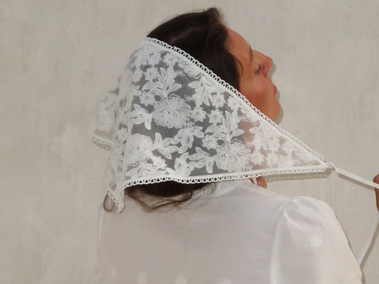White floral lace head scarf cottagecore lace bandana whimsy fairycore