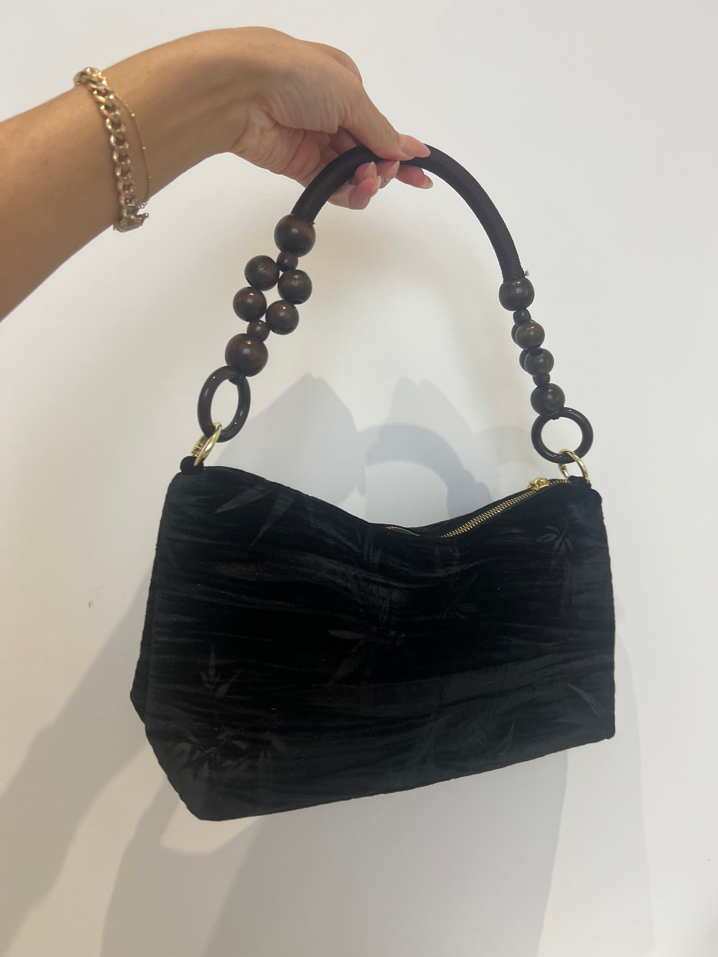 Floral Handbag Wooden Handle