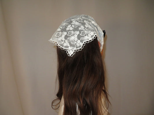 White floral lace head scarf cottagecore lace bandana whimsy fairycore