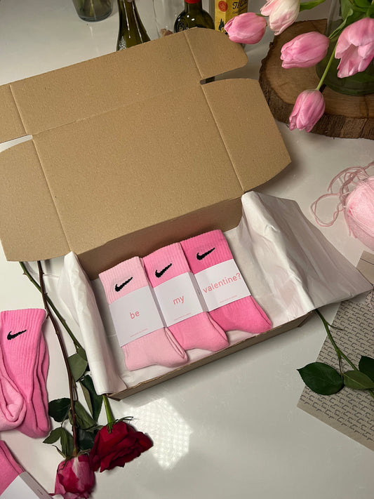 Be my valentine? 3 pairs Nike crew socks 3 baby pink