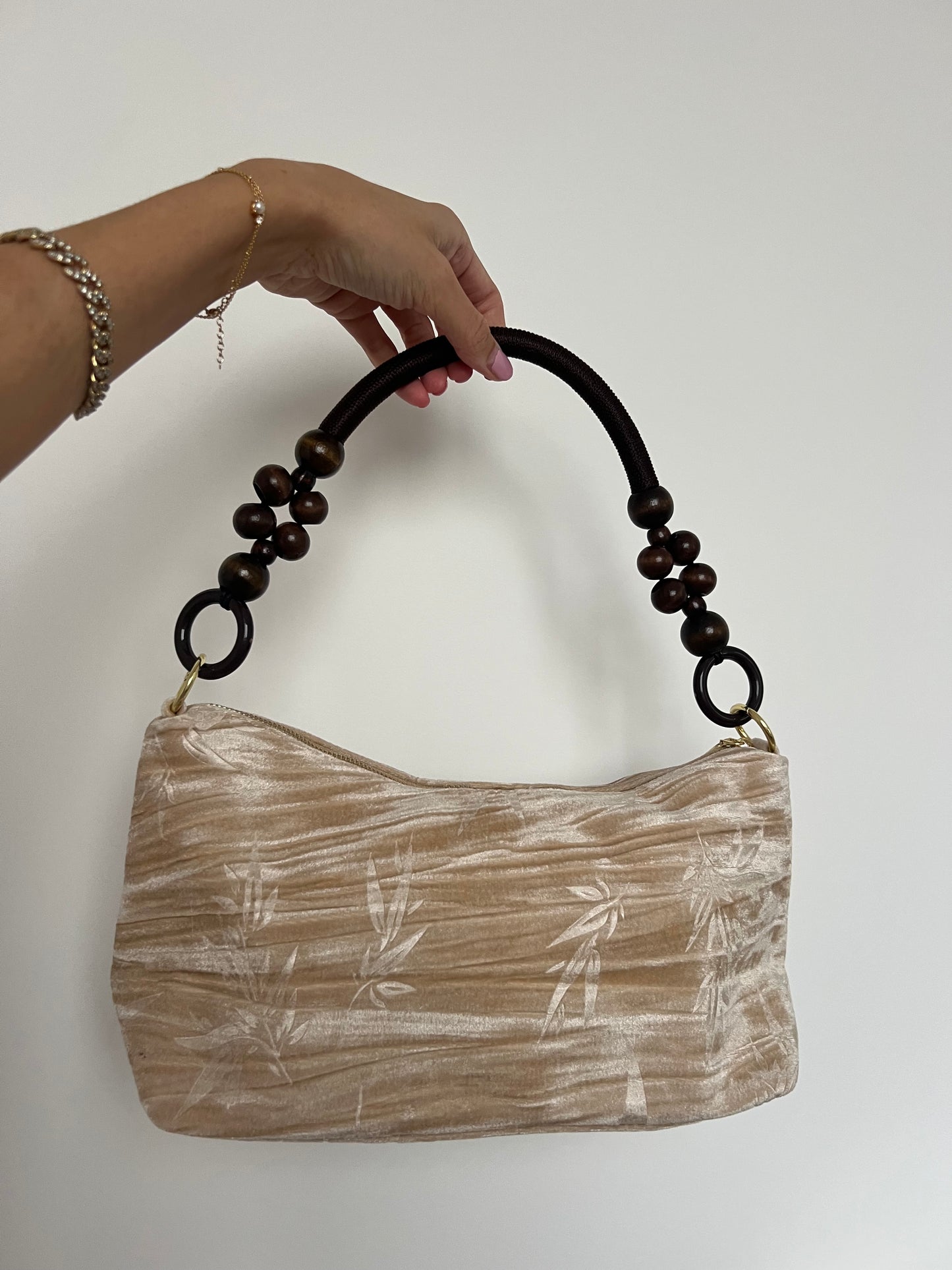 Floral Handbag Wooden Handle