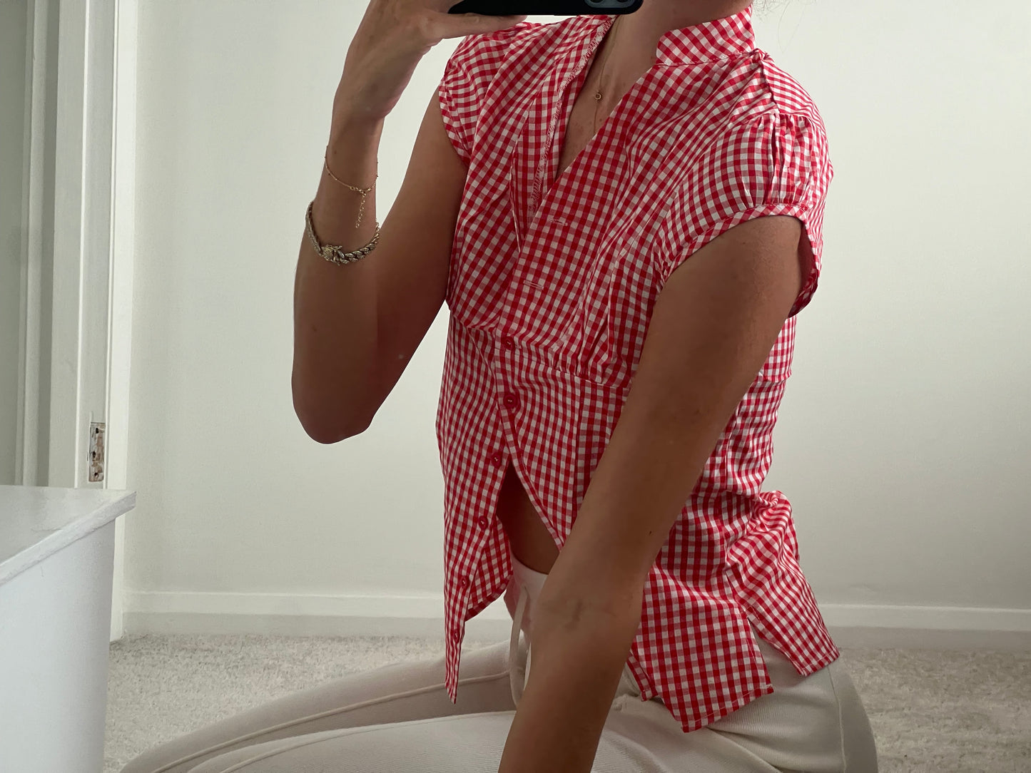 Red and white checkered shirt blouse