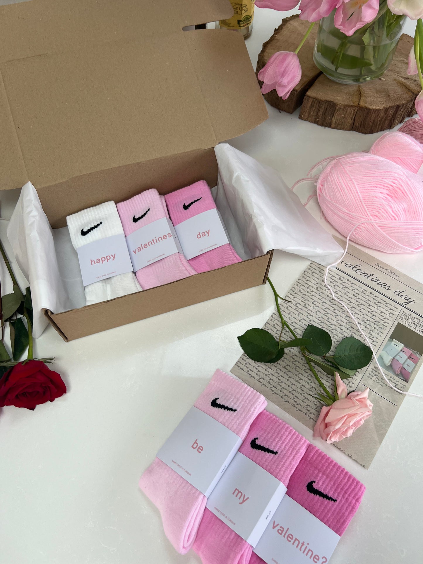 Be my valentine? 3 pairs Nike crew socks 3 baby pink