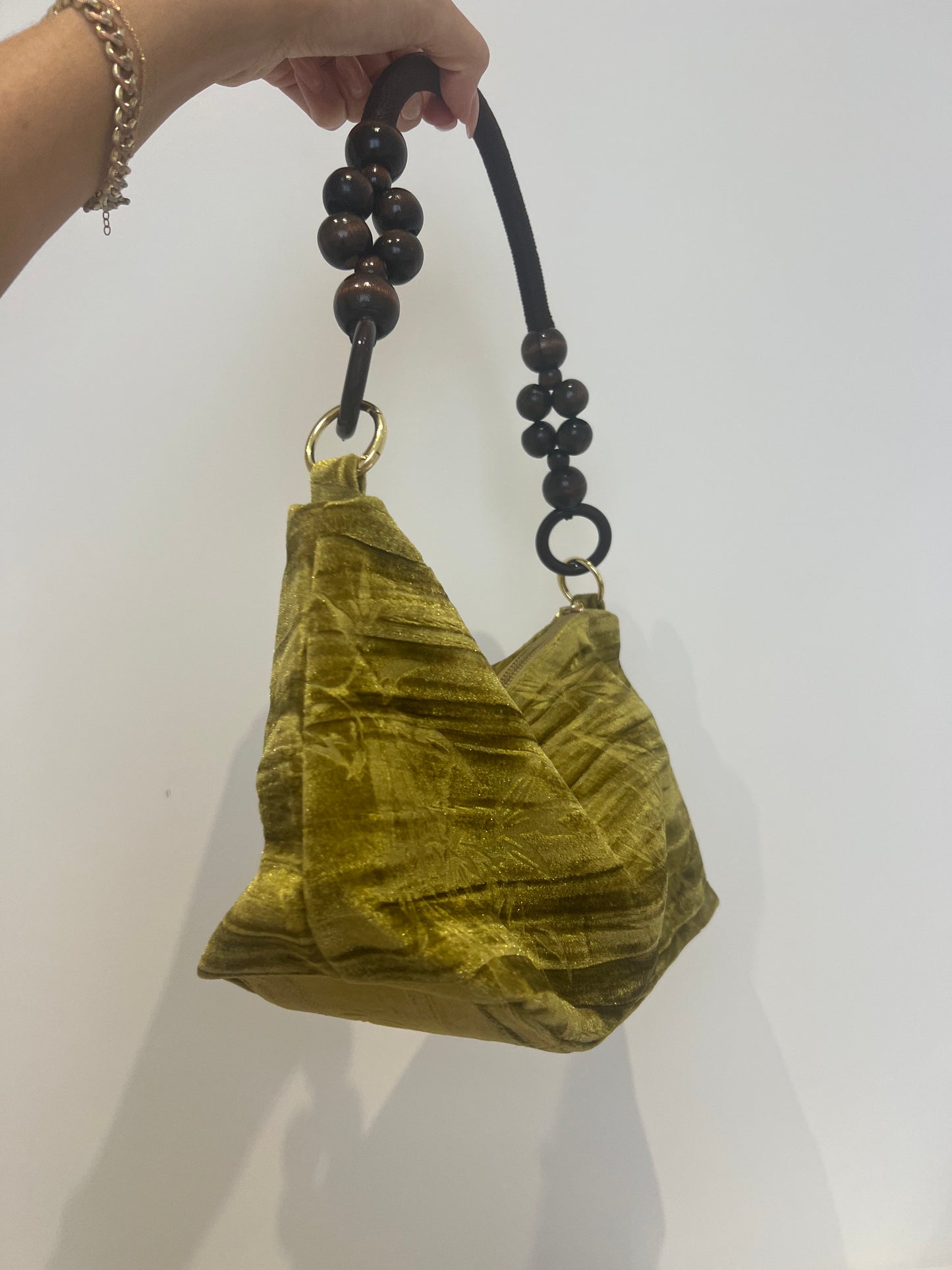 Floral Handbag Wooden Handle