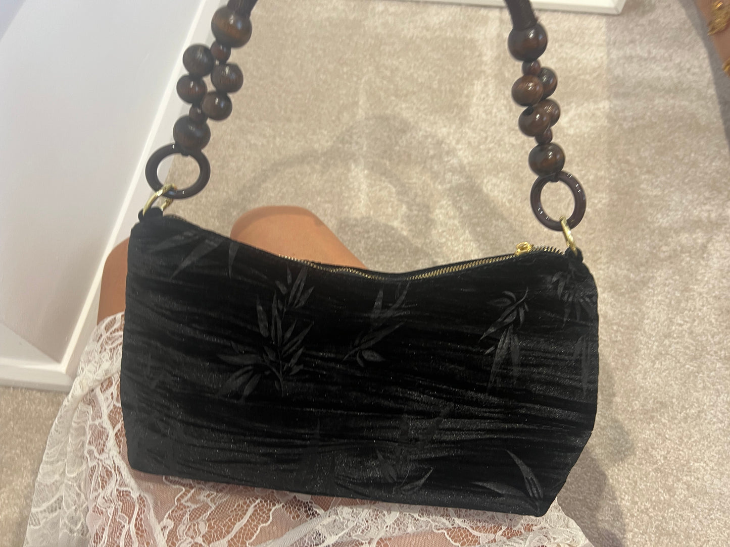 Floral Handbag Wooden Handle