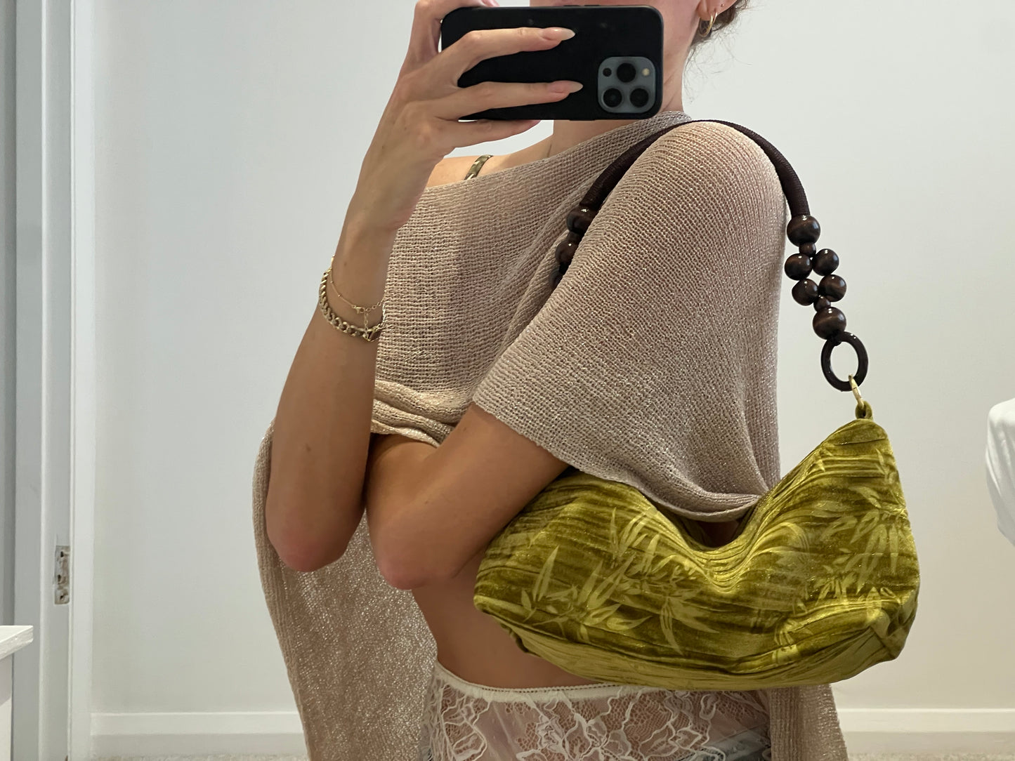 Floral Handbag Wooden Handle