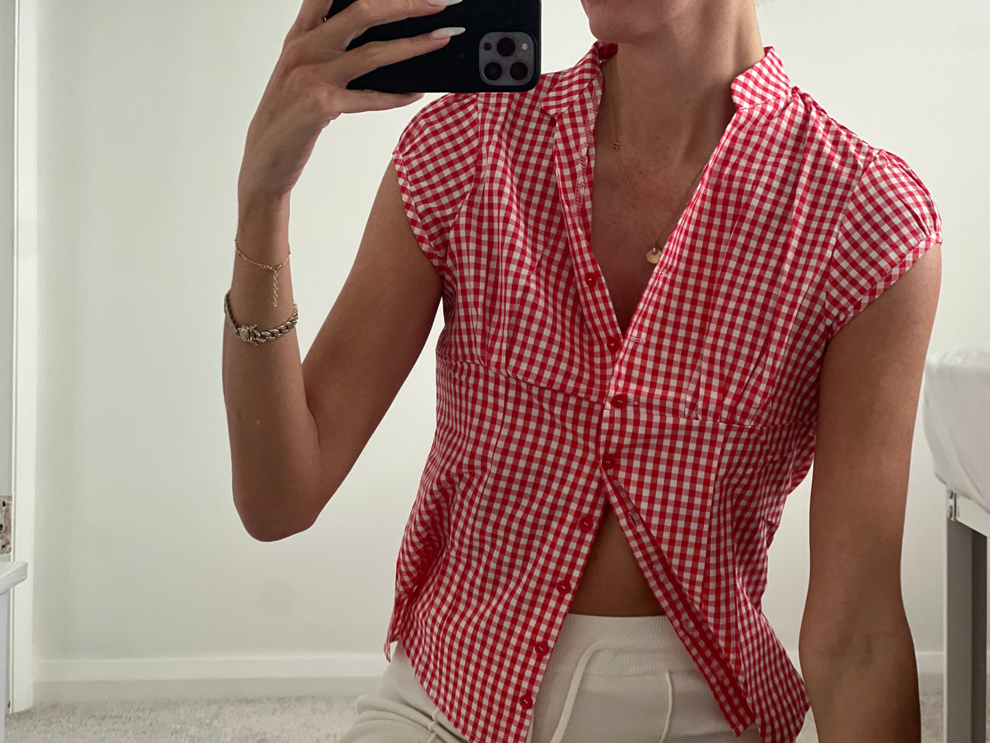 Red and white checkered shirt blouse