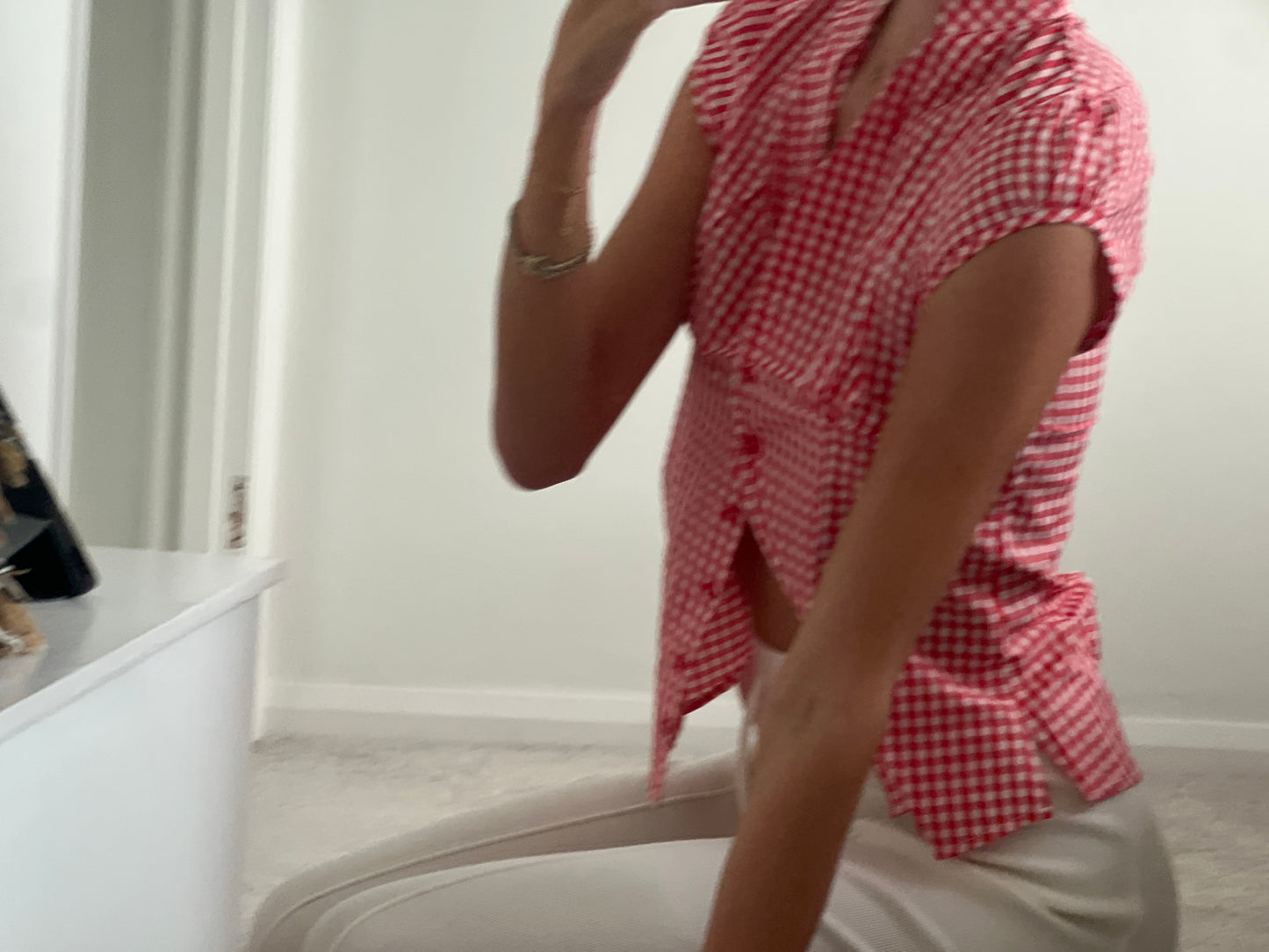 Red and white checkered shirt blouse