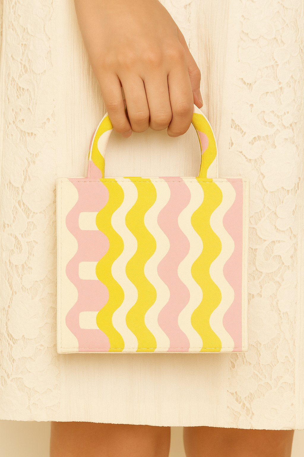 Leather Hand Bag (Yellow and Pink)