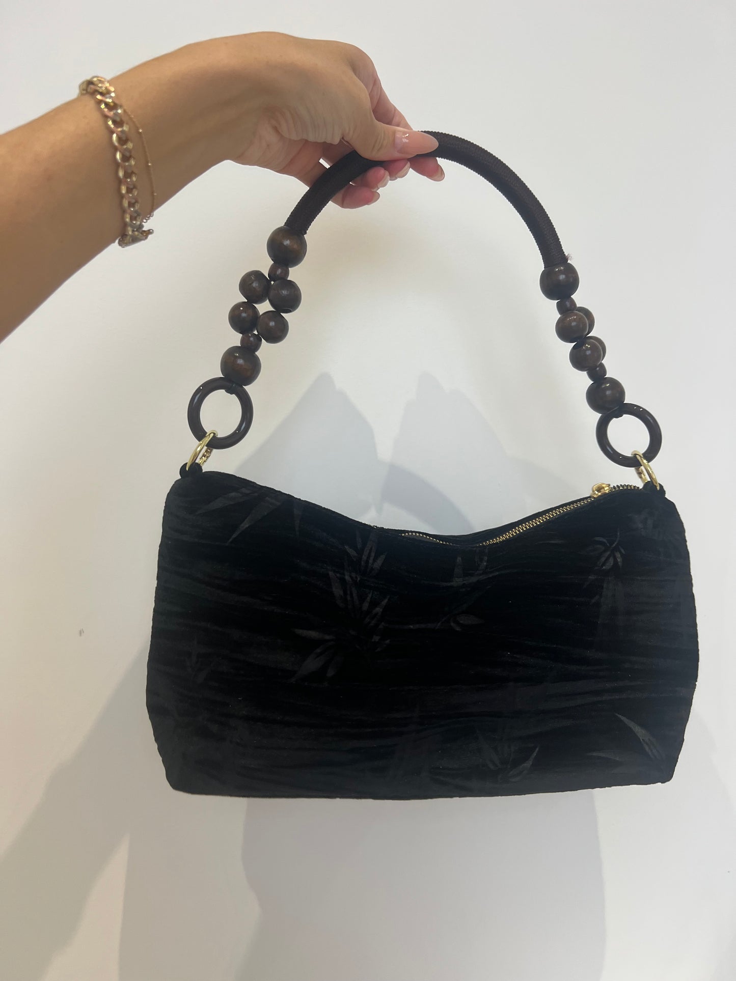 Floral Handbag Wooden Handle