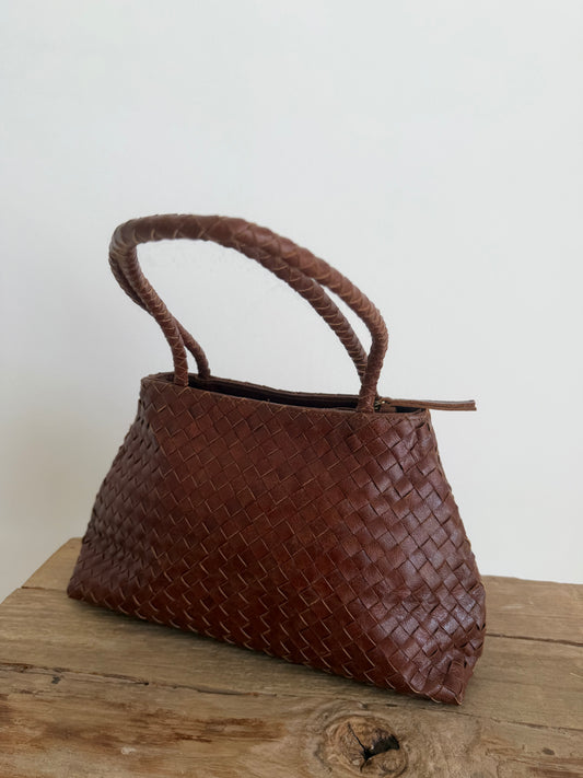 Light Brown Leather Woven Handbag