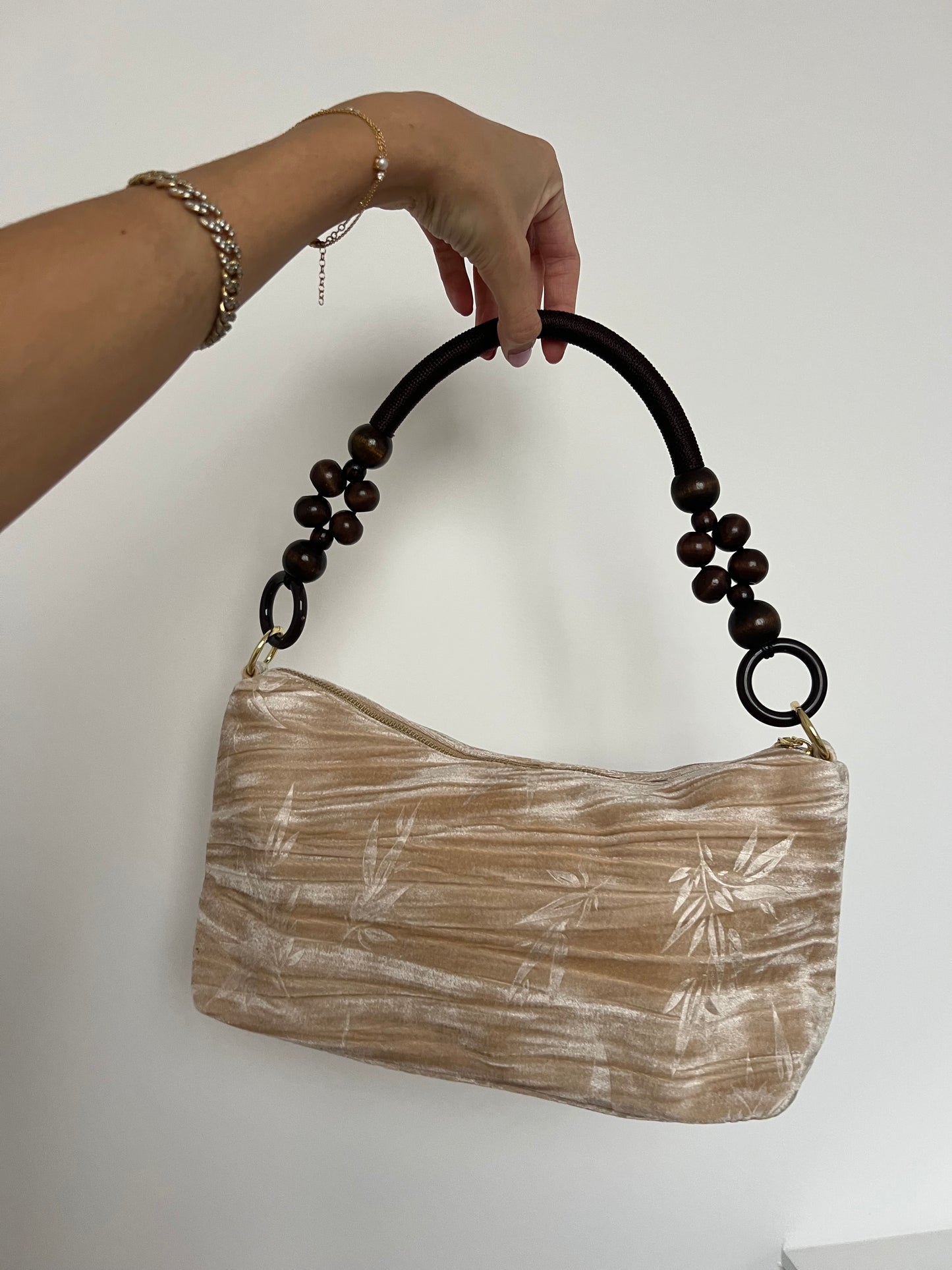 Floral Handbag Wooden Handle