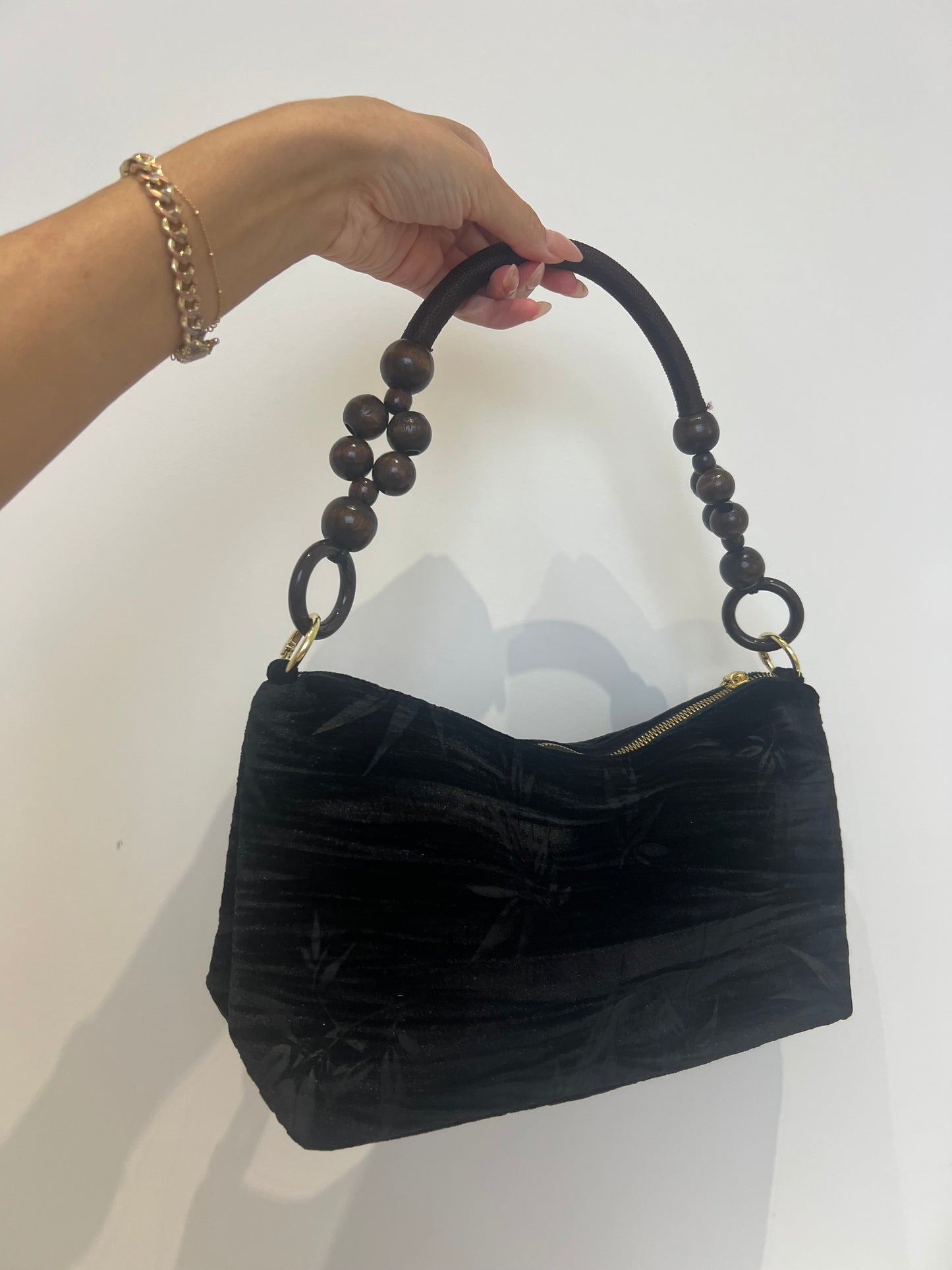 Floral Handbag Wooden Handle