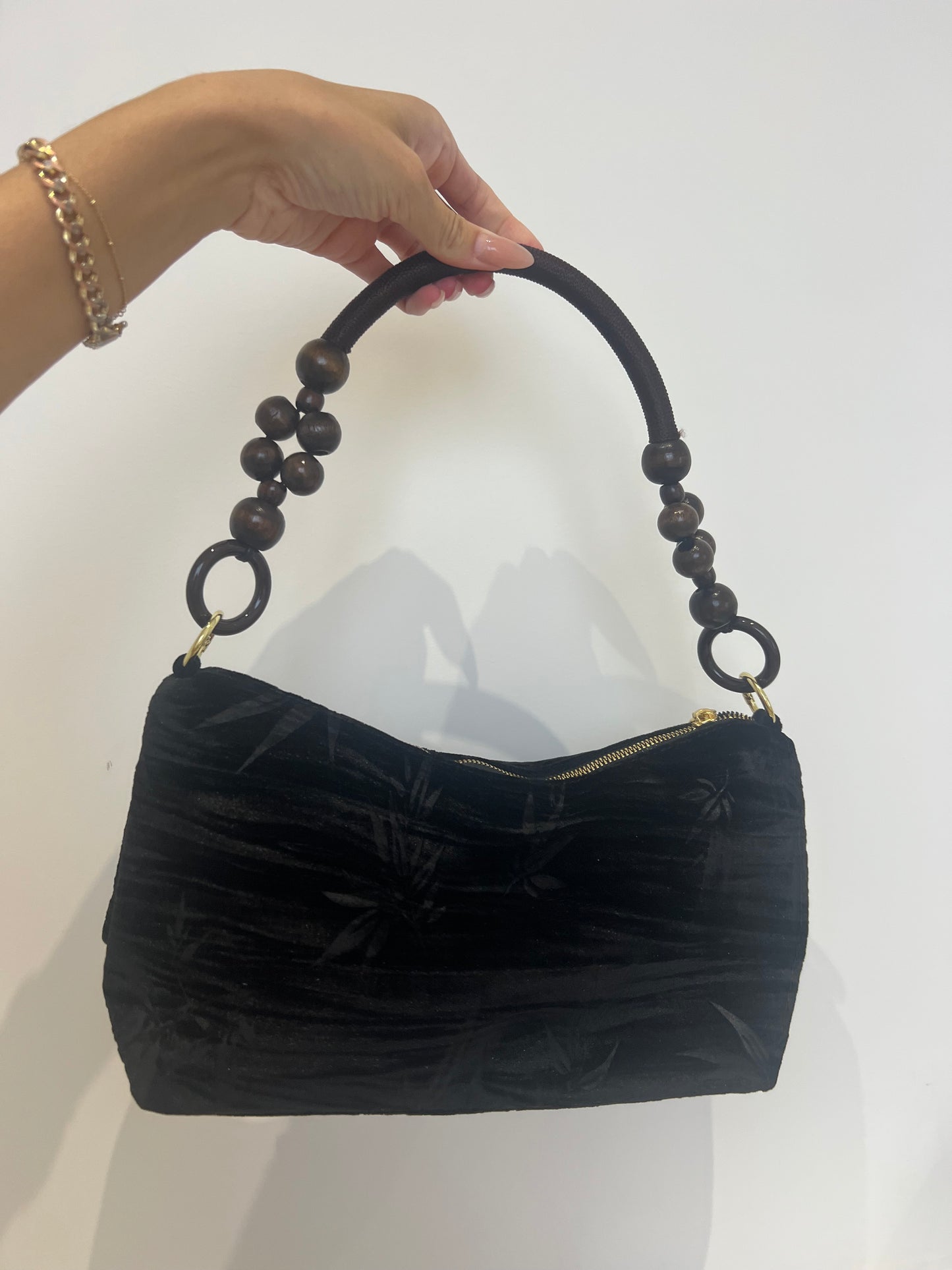 Floral Handbag Wooden Handle