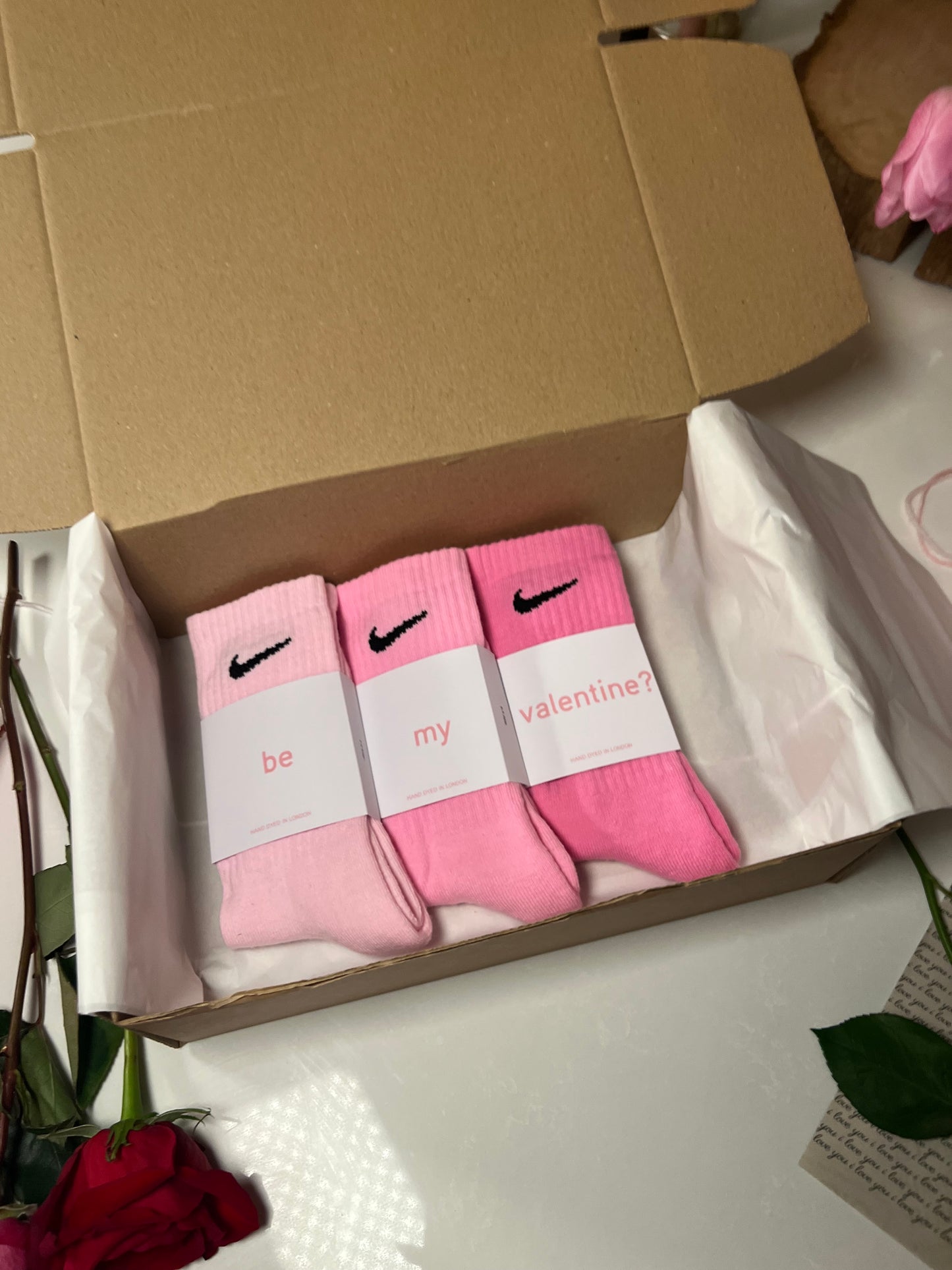 Be my valentine? 3 pairs Nike crew socks 3 baby pink