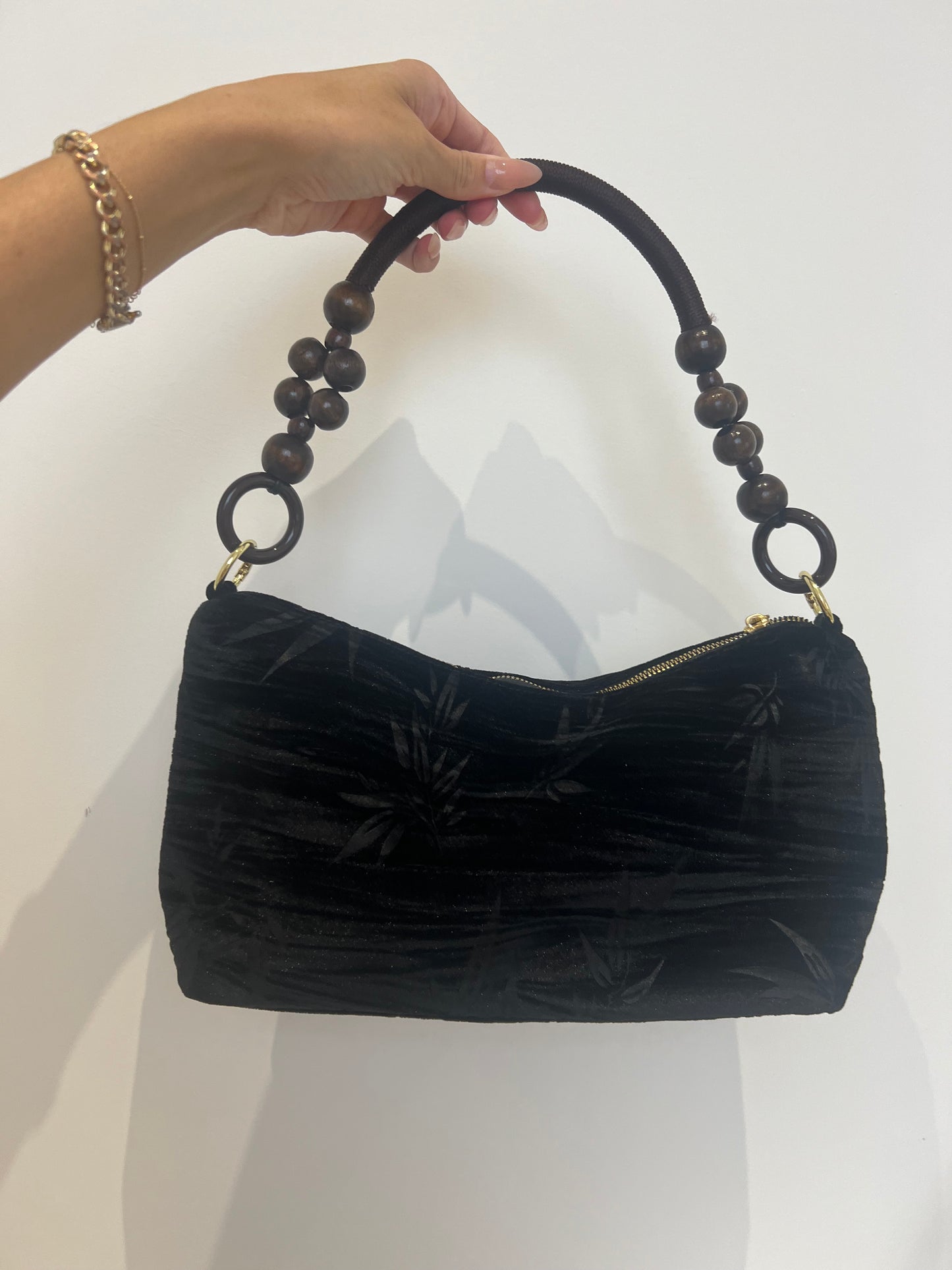 Floral Handbag Wooden Handle