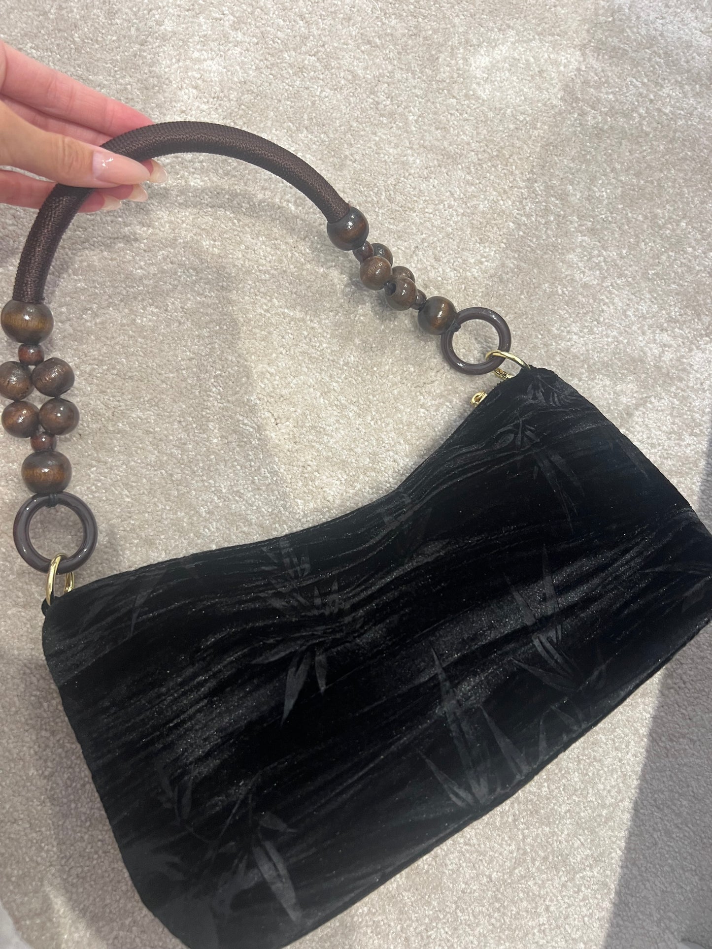 Floral Handbag Wooden Handle